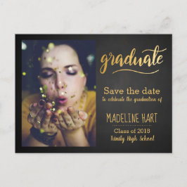 Cartão Postal De Anúncio Graduado Dourado | Foto de Salvar Data em Quadro N