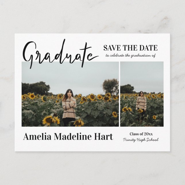 Cartão Postal De Anúncio Graduate Script Moderno Save The Date Múltipla Fot (Frente)