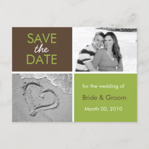 Cartão Postal De Anúncio Green and Brown Save the Date Photo Postcards