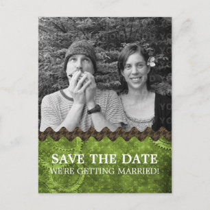 Cartão Postal De Anúncio Green Chic Steampunk Photo Save the Date Postcard