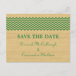 Cartão Postal De Anúncio Green Rustic Chevron Salve o Cartão-Postal de Data