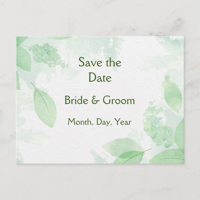 Cartão Postal De Anúncio Greenery Botanical Foliage Save the Date Nature (Frente)