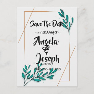 Cartão Postal De Anúncio Greenery Floral Gold Foil deixaSalve a data