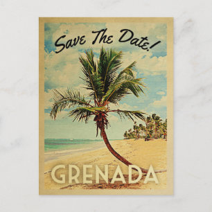 Cartão Postal De Anúncio Grenada Salve a Data Vintage Praia Palmeira