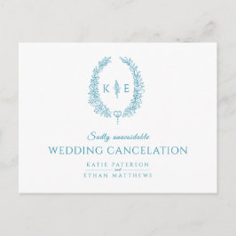 Cartão Postal De Anúncio Grinalda de folhas ovais com monograma de casament