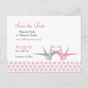 Cartão Postal De Anúncio Groses de Origami (Rosa Prata) Casamento S