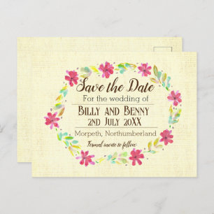 Cartão Postal De Anúncio Guardar a data floral envelhecida