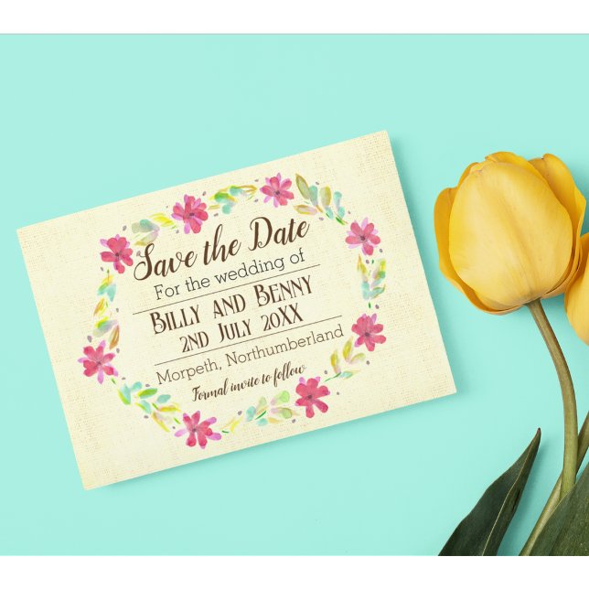 Cartão Postal De Anúncio Guardar a data floral envelhecida (Criador carregado)