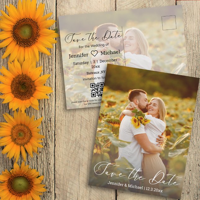 Cartão Postal De Anúncio guardar a data qr code 2 fotografias a escrita man (Criador carregado)