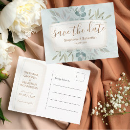 Cartão Postal De Anúncio Guardar a data Rustic Watercolor Azul com poeira