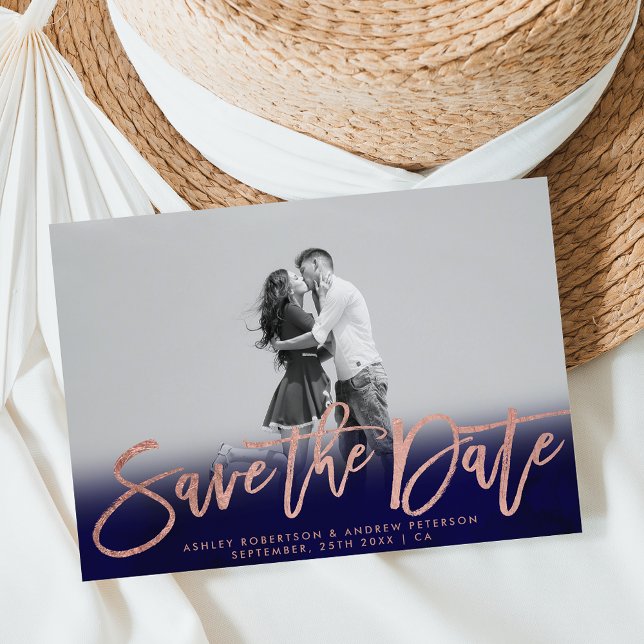 Cartão Postal De Anúncio Guardar a fotografia rosa dourada azul marinho de  (Criador carregado)