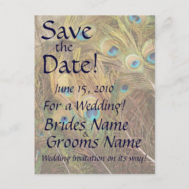 Cartão Postal De Anúncio Guardar o Cartão-postal de Data Pavão (Frente)