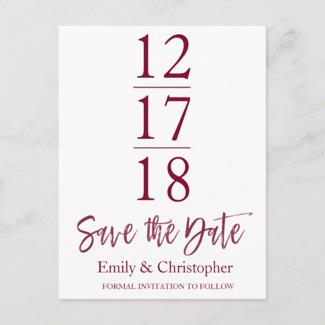 Cartão Postal De Anúncio Guardar o Script Moderno da Borgonha Marsala (Frente)