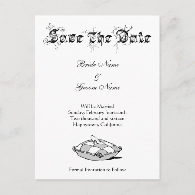 Cartão Postal De Anúncio Guardar Personalizado Data Cinderela Slipper Grays (Frente)