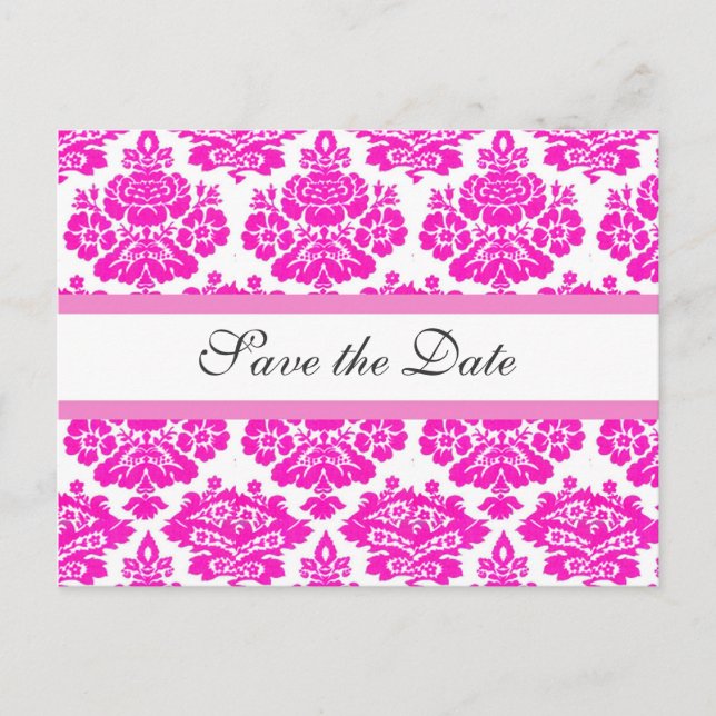 Cartão Postal De Anúncio guarde a data,damask rosa (Frente)