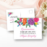 Cartão Postal De Anúncio Guarde as Flores Fiesta Brancas e Florais<br><div class="desc">Floral Salve os Cartões-postais de data com flores de fiesta de aquarela, que podem ser personalizados para qualquer ocasião. Este cartão branco tem uma abundância de flores coloridas, elegante roteiro rosa e tipografia moderna. Um belo design floral que inclui a peônia, o rosa, a fúcsia, a líbia e o verde...</div>