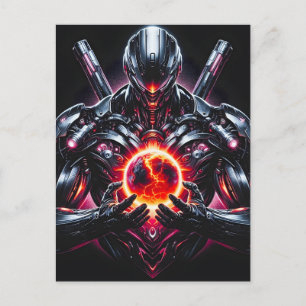 Cartão Postal De Anúncio Guardião Cibernético Cósmico Abstrato Robô Futuris
