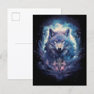 Cartão Postal De Anúncio Guardião do Lobo da Lua Mística