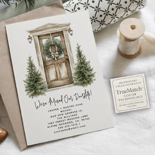 Cartão Postal De Anúncio Guirlanda de Natal Rústica Aquarela Nós nos Mudamo