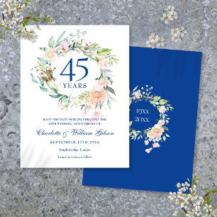 Cartão Postal De Anúncio Guirlanda de Rosas 45º 65º Aniversário Salve o Dia