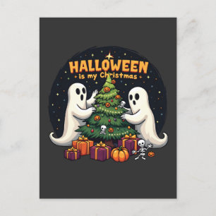 Cartão Postal De Anúncio Halloween é o meu Natal Fantasma Divertido Xmas Pa
