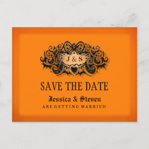 Cartão Postal De Anúncio Halloween Orange & Black Bold Salvar a Data