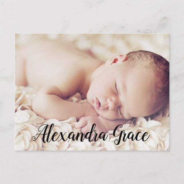 Cartão Postal De Anúncio Handlettering Modern Script Baby Name Photo (Frente)