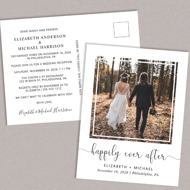 Cartão Postal De Anúncio Happily Ever After Wedding Reception Photo (Criador carregado)