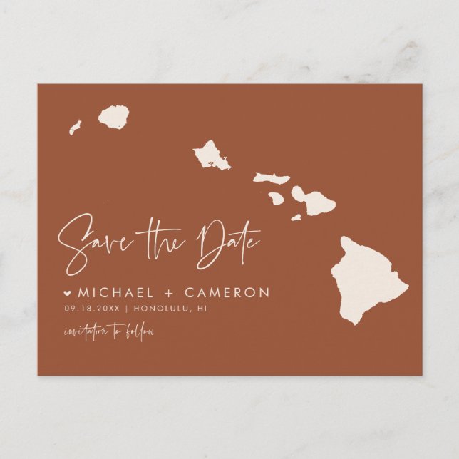 Cartão Postal De Anúncio Hawaii Map Terracotta Salvar Data (Frente)