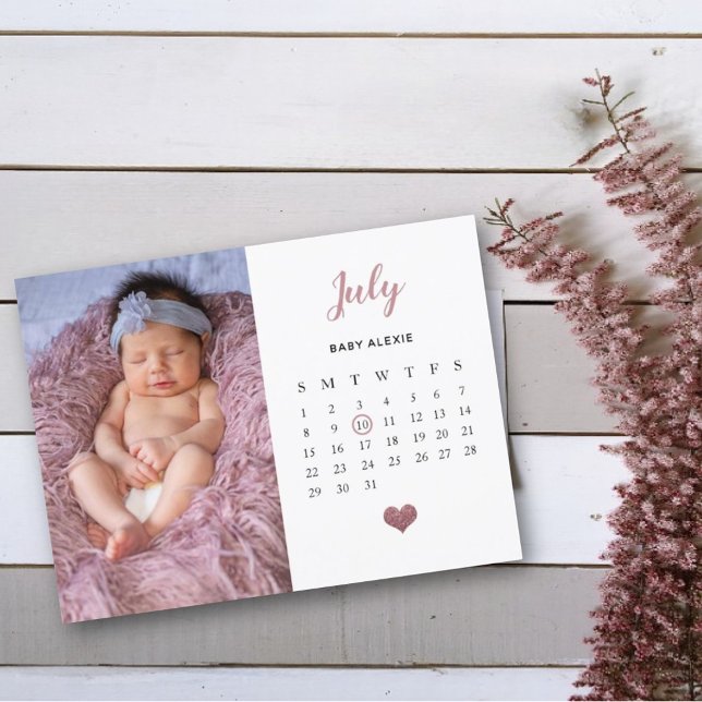 Cartão Postal De Anúncio heart glitter photo calendar new baby birth (Criador carregado)