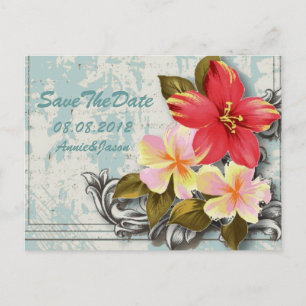 Cartão Postal De Anúncio hibisco do havaí casamento tropical salvar a data