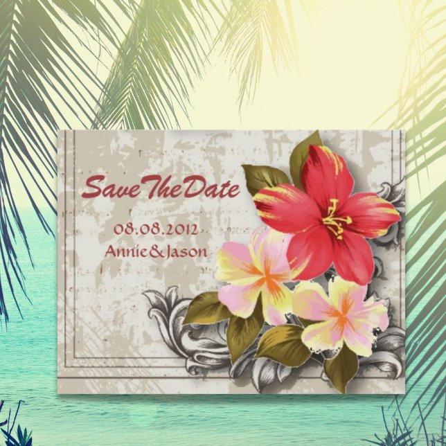 Cartão Postal De Anúncio hímen de hibisco havaiano tropical salvar a data (hawaii hibiscus tropical wedding save the date announcement postcard)
