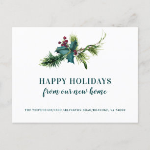 Cartão Postal De Anúncio Holly Berries e Pine o Novo Feriado Doméstico em