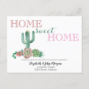 Cartão Postal De Anúncio Home Sweet Home,Cactus Succult Novo Endereço