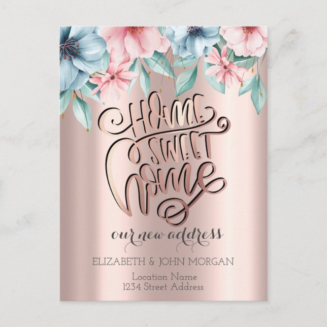Cartão Postal De Anúncio Home Sweet Home, Flores Novo Endereço (Frente)