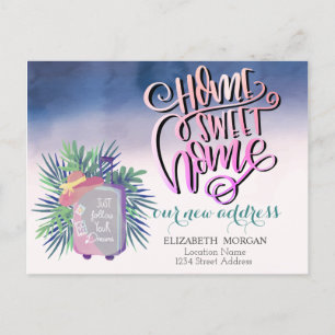 Cartão Postal De Anúncio Home Sweet Home,Suitcase Palm Leaf New Address