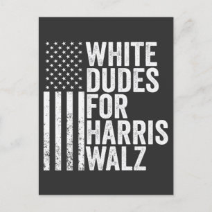 Cartão Postal De Anúncio Homens Brancos Para Harris Walz Bandeira Americana