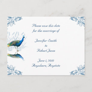 Cartão Postal De Anúncio Horário de Peacock Salvar a Data