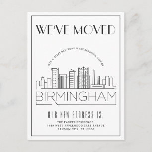 Cartão Postal De Anúncio Horizonte de Birmingham Mudança de Endereço Deco M