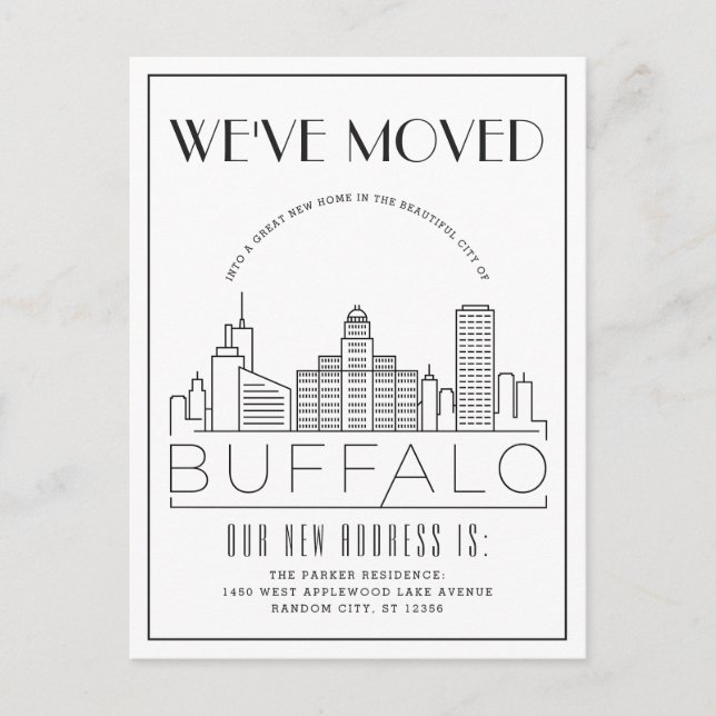 Cartão Postal De Anúncio Horizonte de Buffalo Moderno Deco | Mudança de End (Frente)
