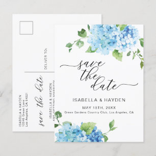 Cartão Postal De Anúncio Hortênsia Azul Claro Poeira Floral Save The Date