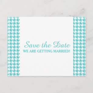 Cartão Postal De Anúncio Houndstooth Salve o Cartão-Postal de Data, Turquoi