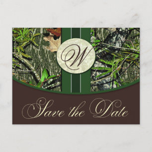 Cartão Postal De Anúncio Hunter Green Monograma Camo Casamento Salve as Dat
