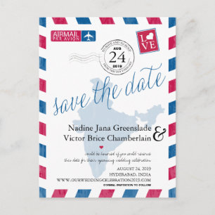 Cartão Postal De Anúncio Hyderabad, India Airmail Weding Date (Salvem A Dat