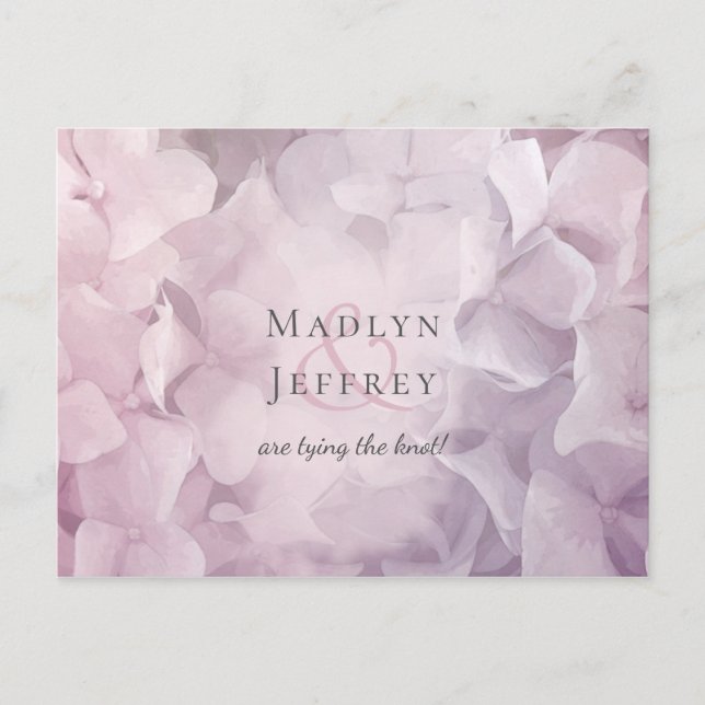 Cartão Postal De Anúncio Hydrangea Púrpura Rosa Floral salvar a data (Frente)