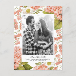 Cartão Postal De Anúncio Hydrangeas Aquarela de Pêssego Rústico Salve o Dia