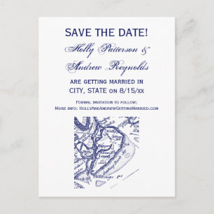 Cartão Postal De Anúncio Ilha de Hilton Head SC Mapa Antigo Azul Marinho