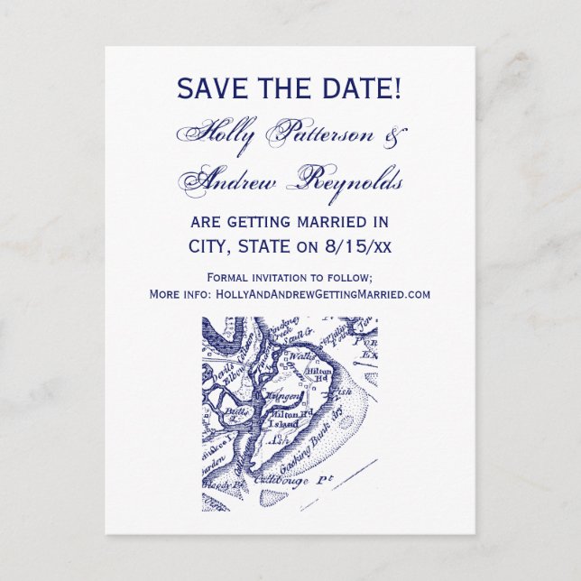 Cartão Postal De Anúncio Ilha Hilton Head SC Mapa Antigo Azul Marinho (Frente)