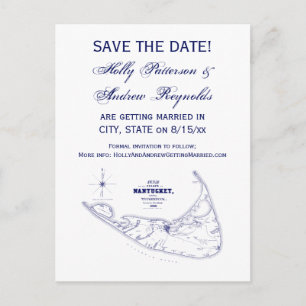 Cartão Postal De Anúncio Ilha Nantucket MA Mapa Antigo Azul Marinho