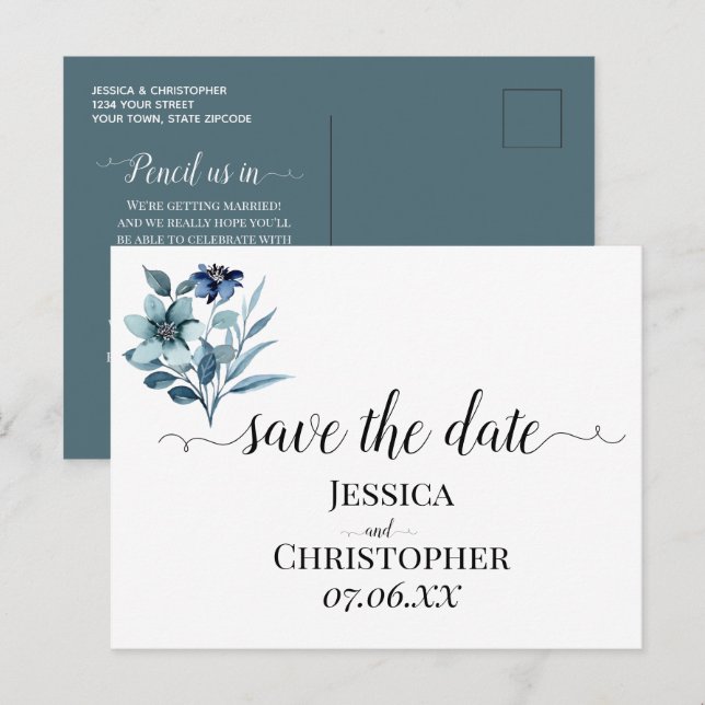 Cartão Postal De Anúncio Ilustração de Aquarela Rústica com Buquê Floral Az (Frente/Verso)